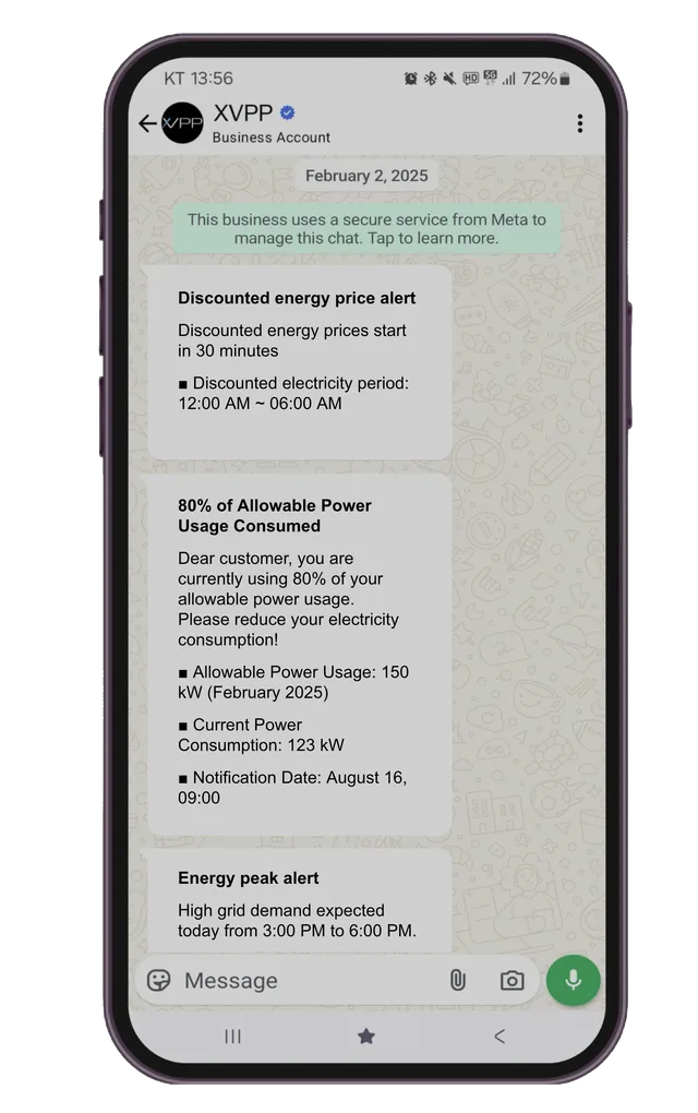 EnergySaver messenger alerts on a phone